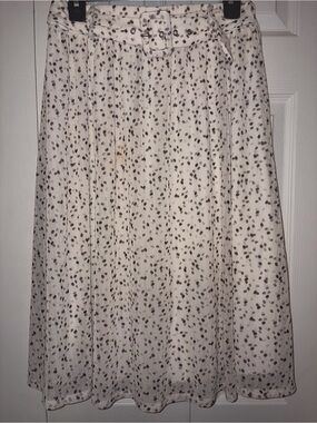 Ember Pleated Midi Skirt M Cream Black Spotted Belted Lined